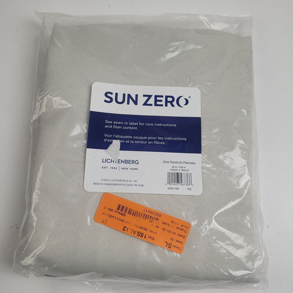 NEW Sun Zero 40 x 63 Tab Top One curtain panel 'Pearl' #CT17